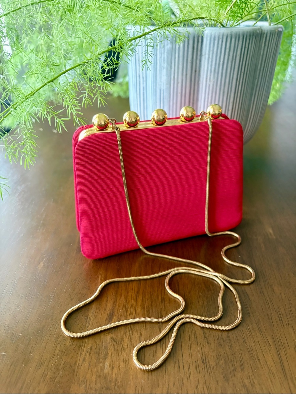 Vintage 80s/90s Cherry Red + Gold Tone Snake Chain Purse 🍒